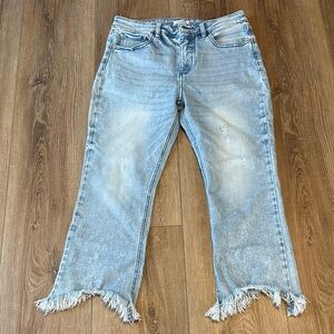 Artemis Design Co. Light Blue Frayed Hem Flare Jeans